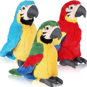 Jexine 3 Pcs Macaw Parrot Plush Toy Soft Stuffed Animal Toy Bird Stuffed Animal Blue Red Stuffed Parrot For Gifts Doll, 9.8 Inch