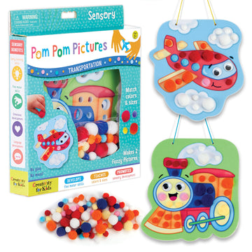 Creativity For Kids Pom Pom Pictures: Transportation - Train And Plane - Preschool Learning Activity, Sensory Toys For Toddlers Ages 3-4+