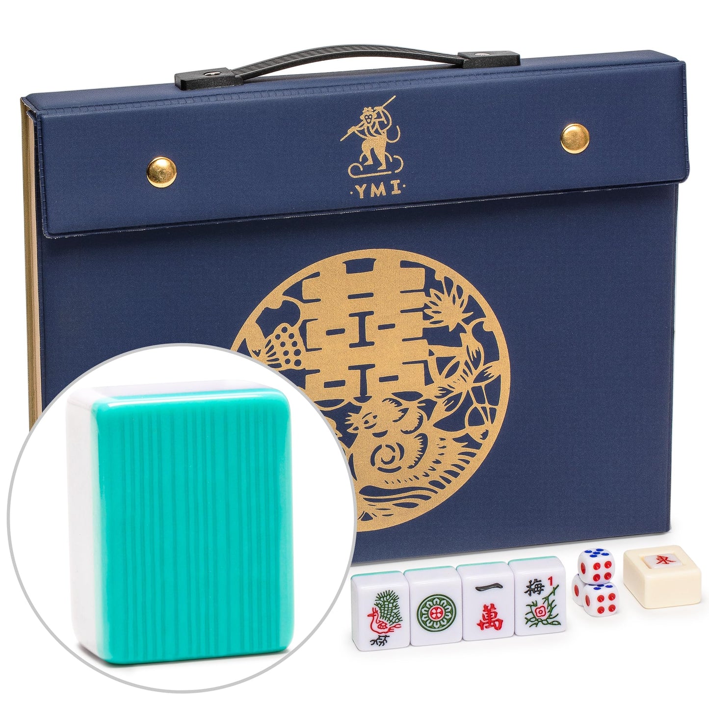 Yellow Mountain Imports Celestial Opal Mahjong Set - 146 Tiles, Large, Melamine, Blue Vinyl Case, For Chinese Style Gameplay