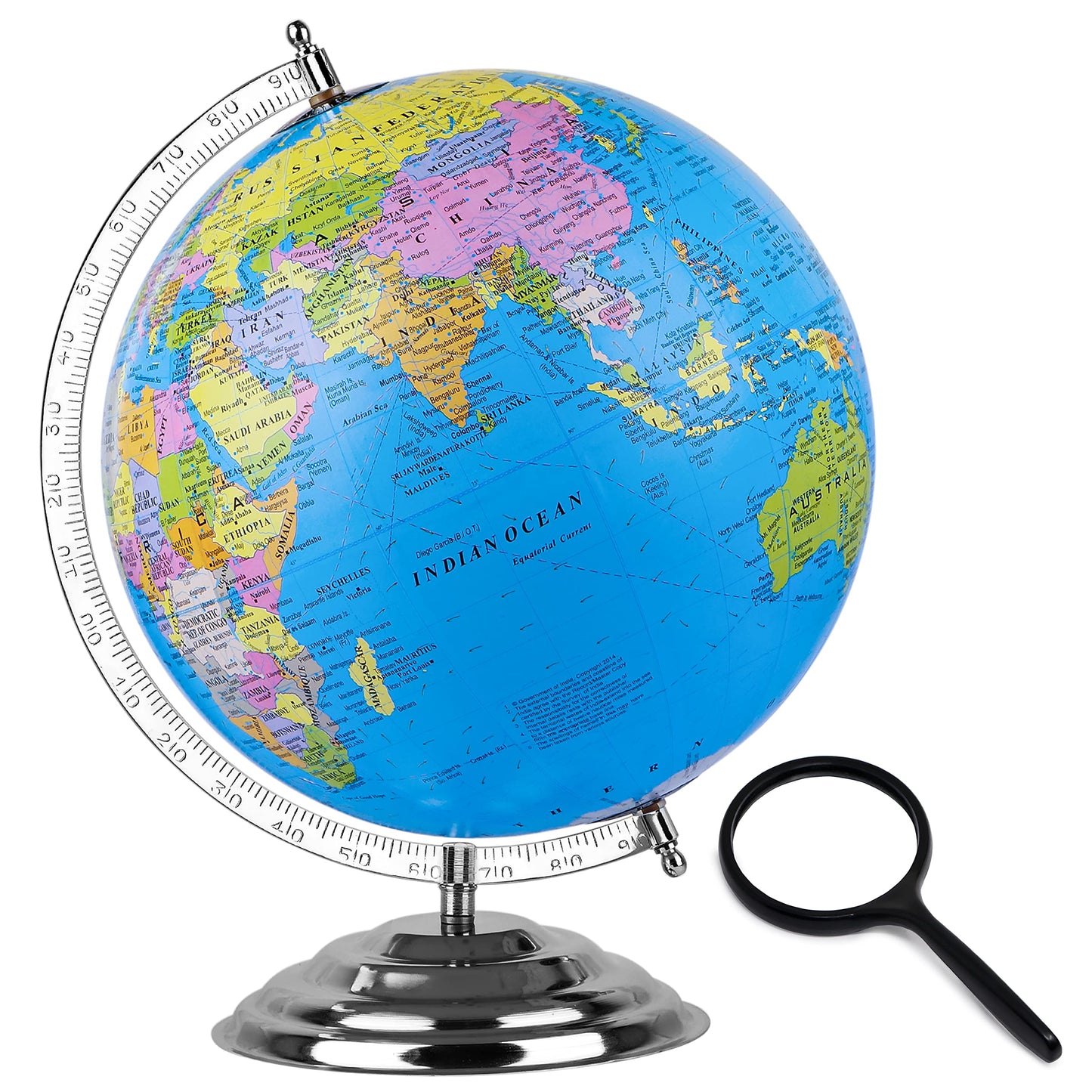 Zest 4 Toyz Globe For Kids, Stem Steam Educational World Globe Metal Base With Magnifying Glass For Kids/Political Globe/Office