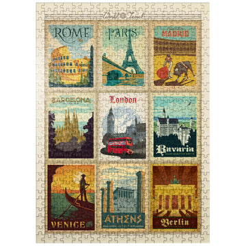 MyPuzzle Europe Travel  Collage  Vintage Poster - enhanced 500 Piece Jigsaw Puzzle for mature-themeds