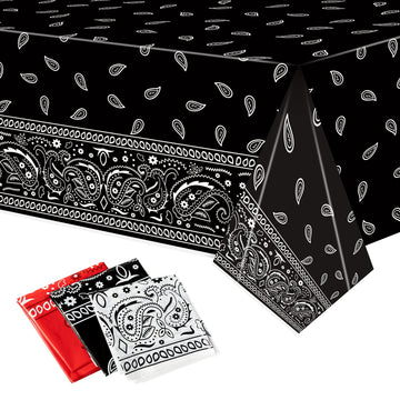 K1Tpde 3Pcs Bandana Party Tablecloths, Cholo Gangsta Theme Bandana Table Covers, Bandana Plastic Tablecloth, Cholo Themed Western Party Decorations For Adult, Red, White, Black Party Tablecloths