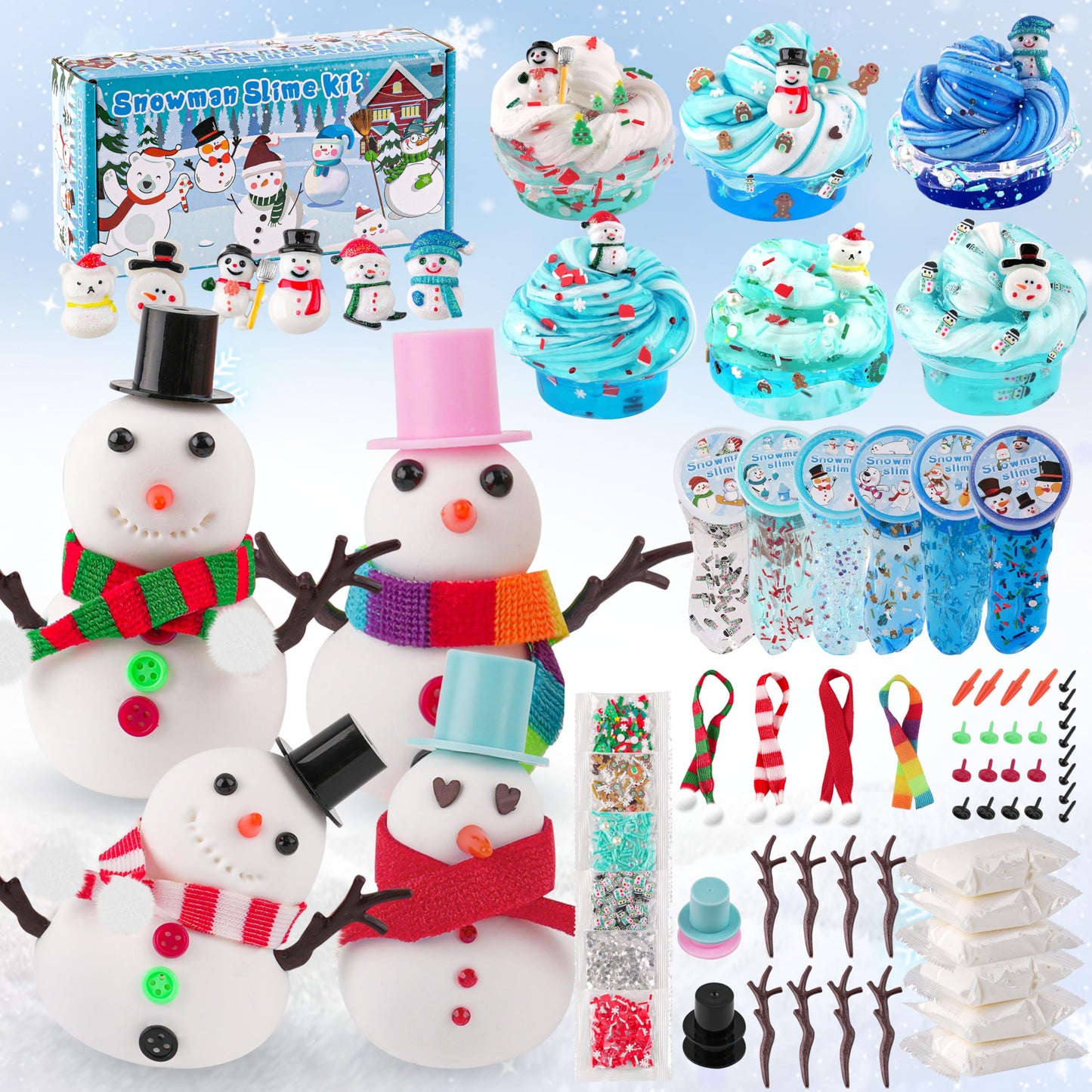 Lawoho Build A Snowman Kit With Clear Slime & Air Dry Clay For Kids, Christmas Crafts For Kids, Slime Kit For Kids, Christmas Gifts For Kids, Stocking Stuffers For Kids Christmas Crafts Snowman Kit