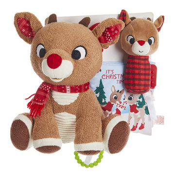 Kids Preferred Rudolph The Red-Nosed Reindeer Set With Stuffed Animal, Plush Rattle, & Crinkle Teether Activity Soft Book, Chris