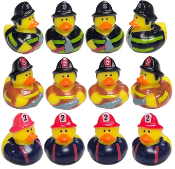 Cool Firefighter Rubber Ducks (2') Standard Size. (12 Pack) Cute Duck Bath Tub Pool Toys. (Firefighter Rubber Ducks)