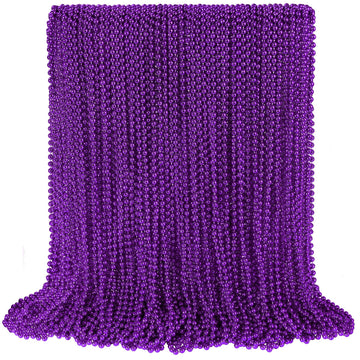SHAOQINLIN 100 PCS Purple Mardi Gras Beads, Purple Beads Necklaces 33'' Metallic Beaded Costume Necklaces Party Necklaces for Ha
