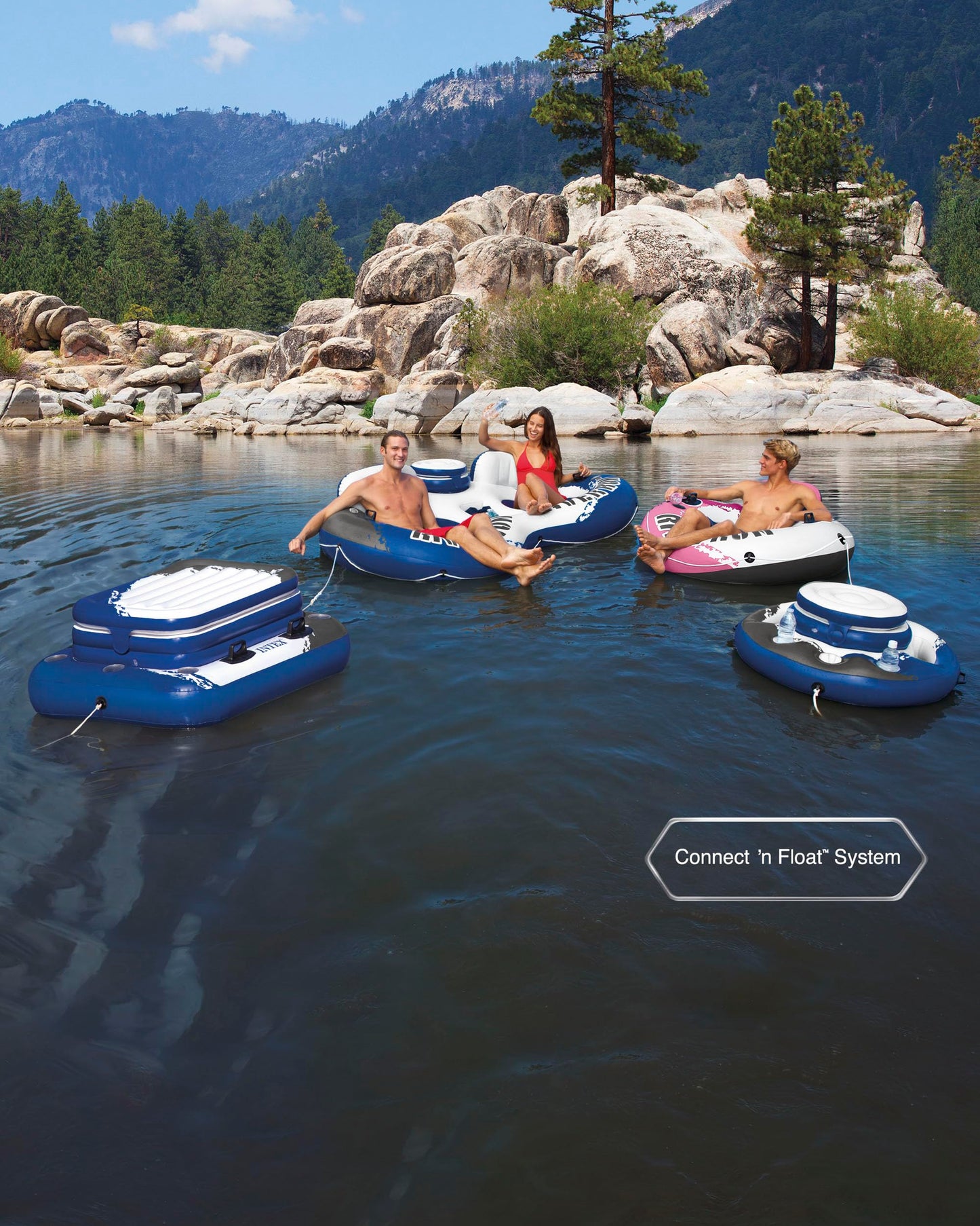 Intex 58824Ep River Run 1 Inflatable Floating Lounge: Comfortable Backrest - Built-In Cup Holders - Durable Grab Handles - All A