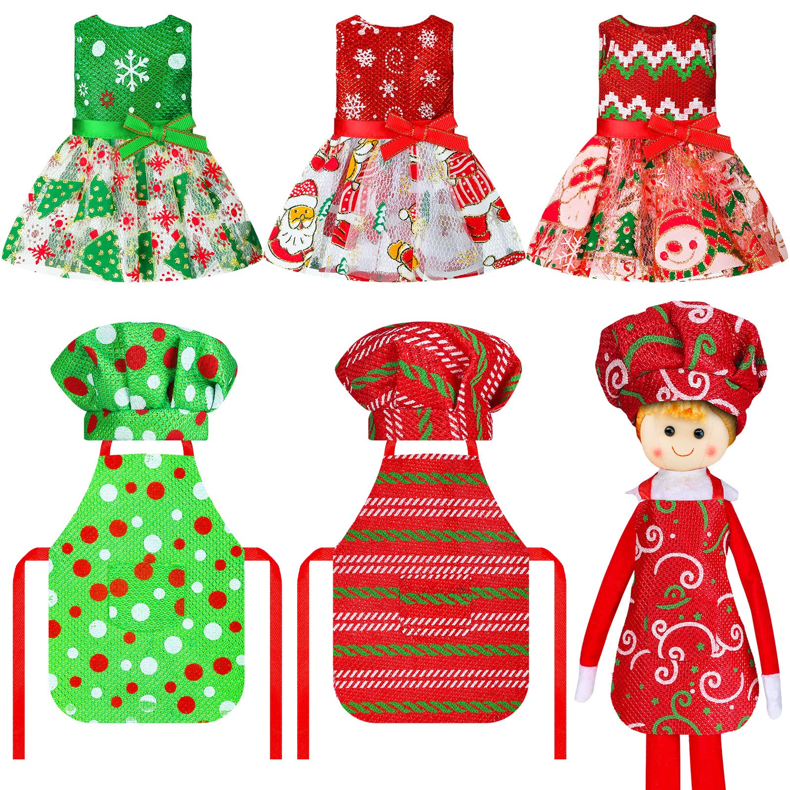 6 Pieces Santa Clothing Elf Dance Skirt Set Christmas Elf Skirts For Christmas Doll Holiday Decorations (Not Include Doll)(Elegant Style)