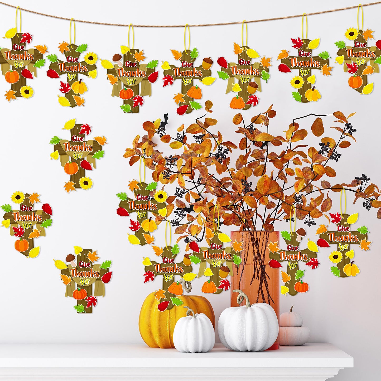 40Sets Thanksgiving Crafts for Kids Christian Fall Cross Hanging Decorations Religious Classroom Sunday Activity Autumn Church P