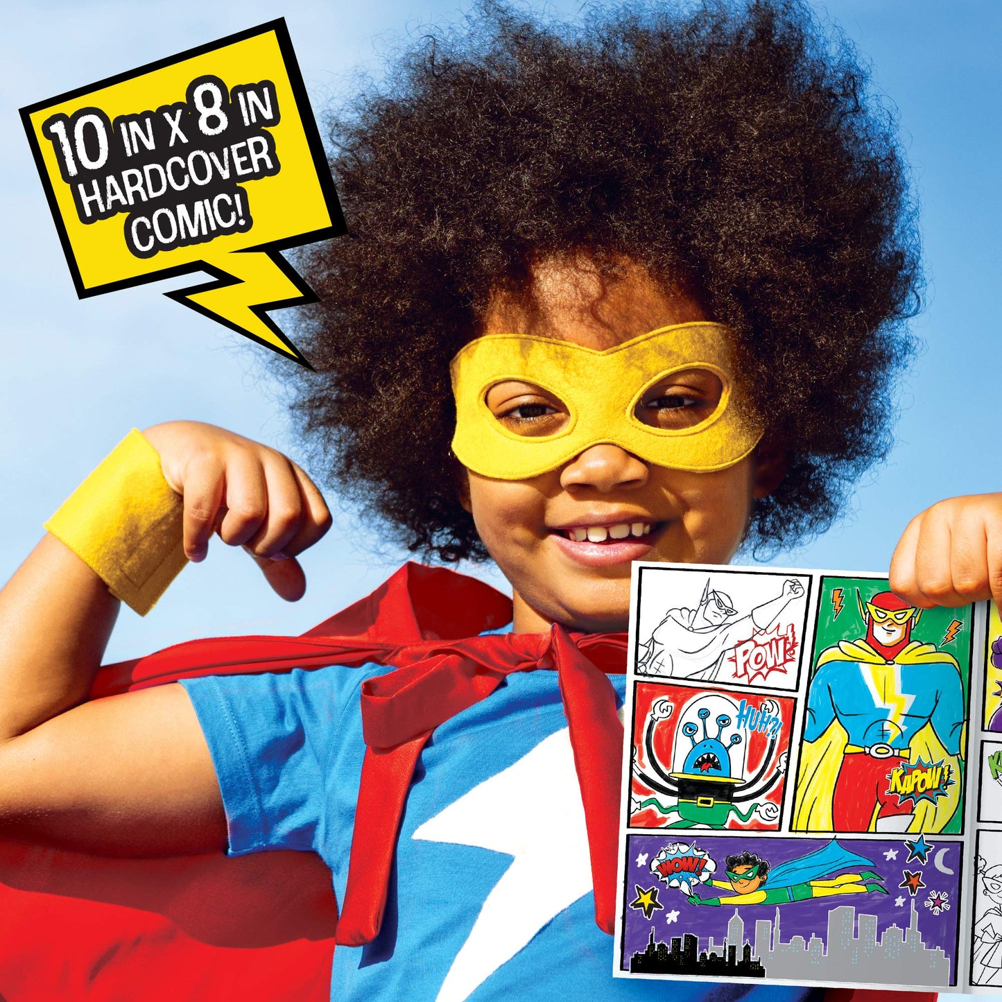 Made By Me Make Your Own Comic Book Storytelling Kit For Kids, 15-Page, Hardcover, How-To Draw Instructional Guide, Comic Inspired Stickers & Stamp, Holographic Stickers, 5 Vibrant Markers