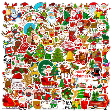 Christmas Theme Stickers, 100Pcs Vinyl Waterproof Merry Christmas Stickers For Envelopes Gifts Tags Crafts Snowboard Decorations