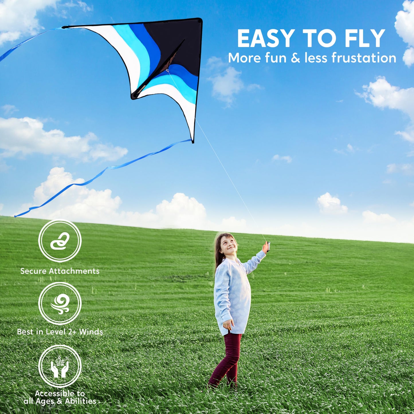 Syncfun Large Delta Kite Gradient Blue- Easy To Fly For Kids And Adults, Beach Kite With 328 Ft String For Outdoor Games And Act