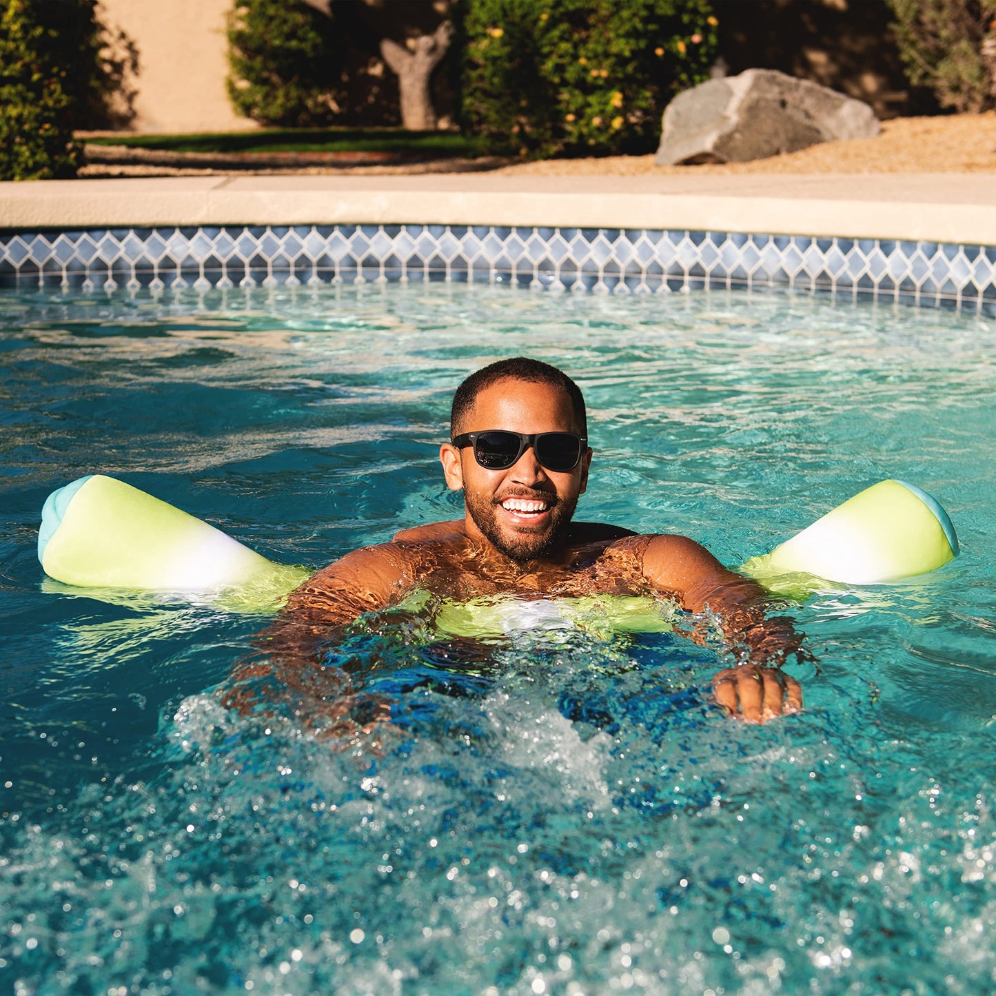 Big Joe Noodle 2 Pack No Inflation Needed Pool Floats, Rolling Wave Lime Double Sided Mesh, Quick Draining Fabric, Jumbo 4 Feet