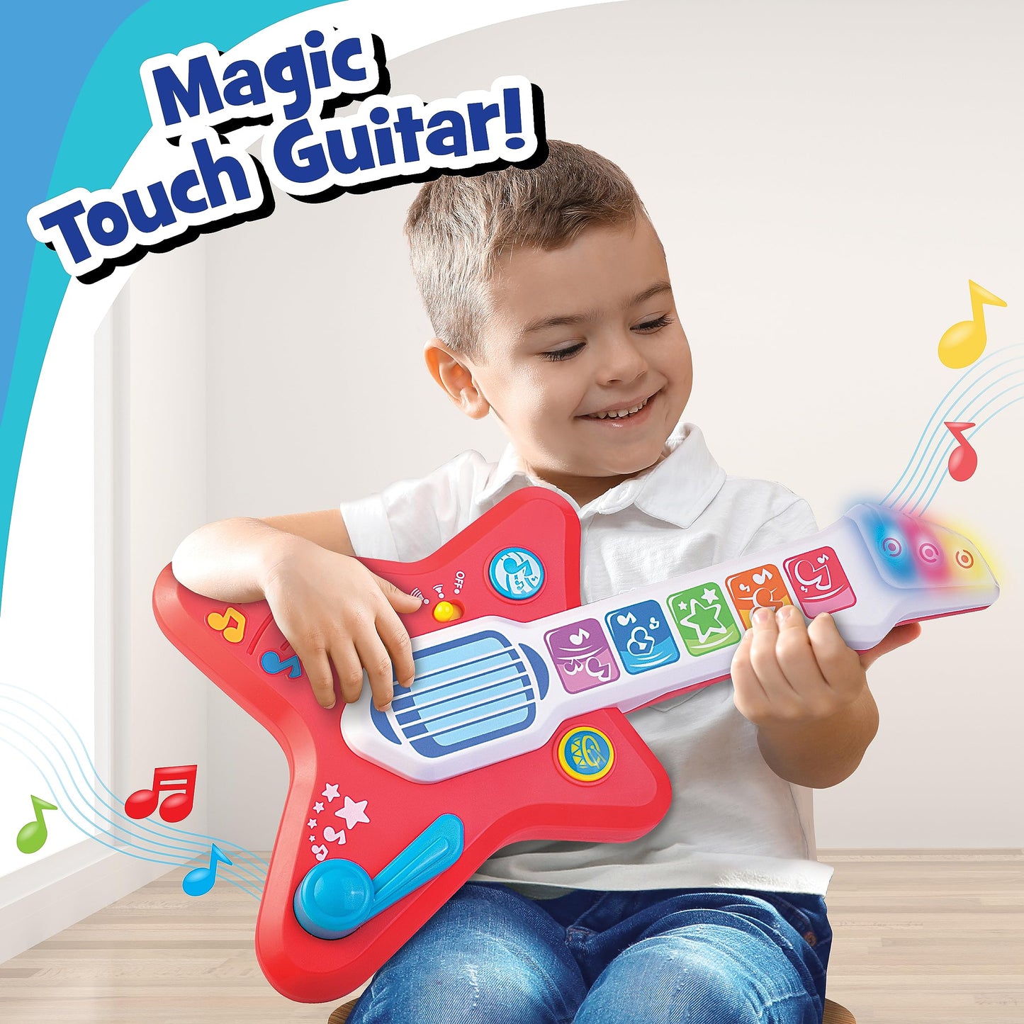 Hap-P-Kid Magic Touch Guitar, Toddler Light Up Music Toy With Volume Control, Infant Touch Sensor Musical Instrument, 3 Modes Of