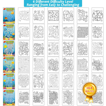 Wiooffen 168 Pages Under The Sea Maze Books For Kids Ages 3-8, 6-Pack- 6 Beginner Level Kids Activity Books Busy Books Ocean Ani