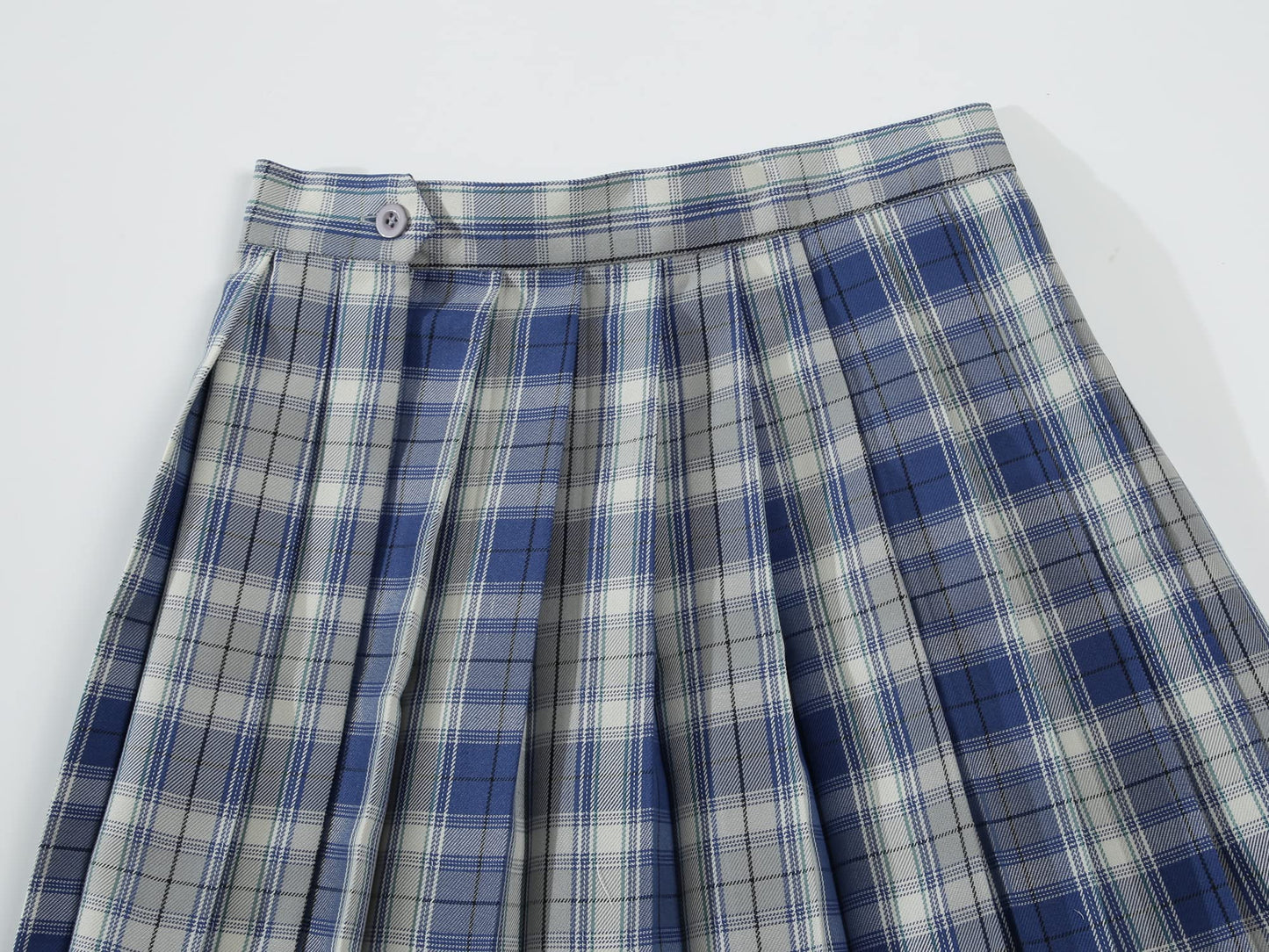 Girlss Short Pleated Plaid Costumes Skirt(Blue White Mixed Light Blue,Large)