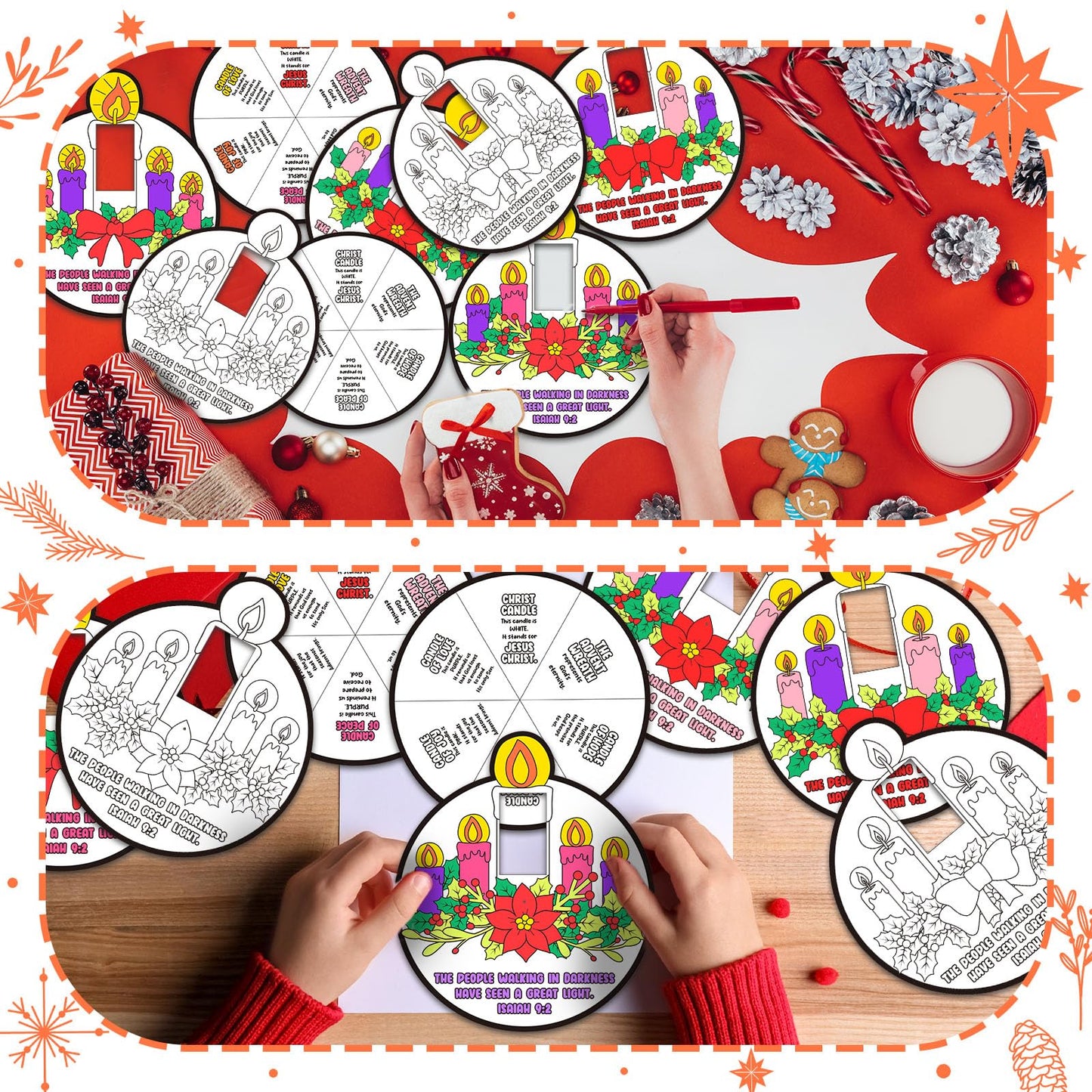Hollowfly 12 Sets Color Your Own Advent Wreath Crafts DIY Advent Candle Scene with Joy Christ Peace Love Hope Crafts Religious C