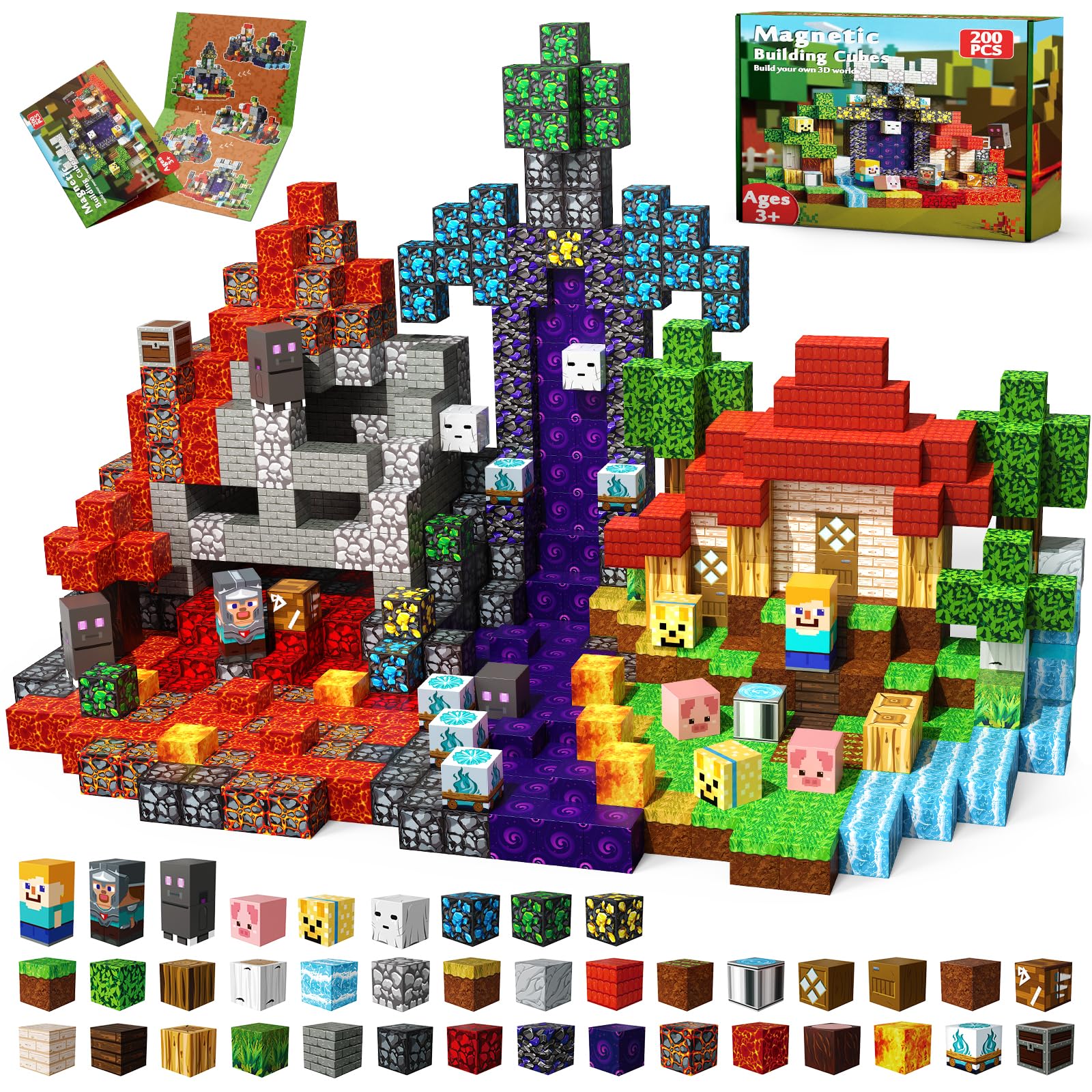 Magneverse 200 PCS Magnetic Blocks - Magnet Tiles Toys for Kids, Boys and Girls, Magnetic Building Blocks Cubes, Stacking Magnet