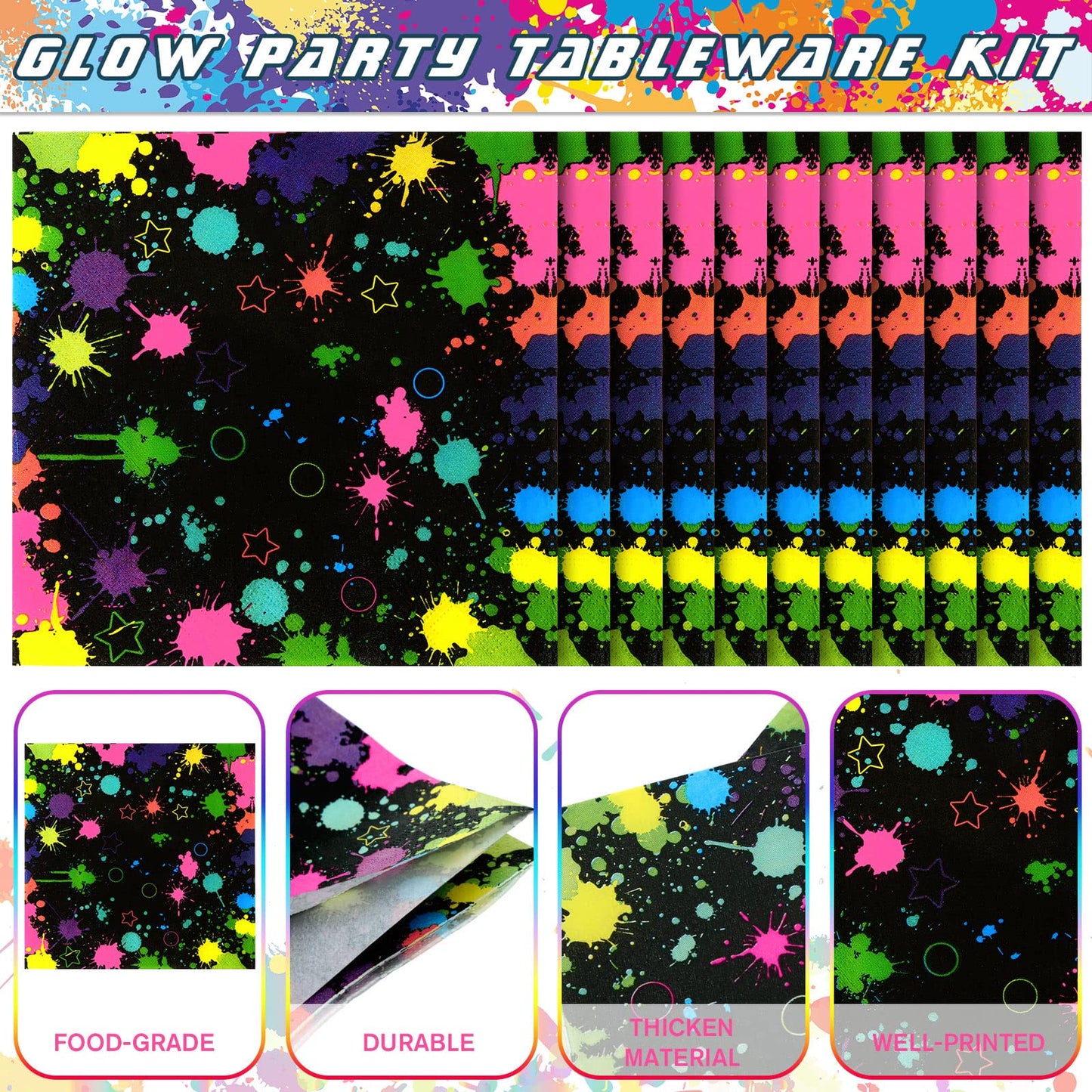 Jetec 240 Pcs Fluorescent Style Birthday Party Supplies Include 7   9   Plates Napkins and Tableware Forks Spoons for 40 Gue