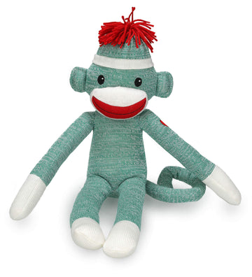 Plushland Adorable Sock Monkey, The Original Traditional Hand Knitted Stuffed Animal Toy Gift-For Kids, Babies, Teens, Girls And Boys Baby Doll Present Puppet 20 Inches (New Green)