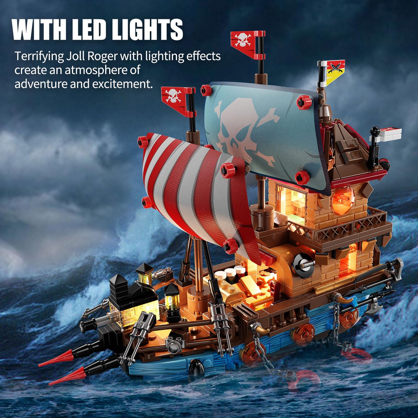 Tycole Pirate Ship Building Block Set With Lights,Creative Pirate Toys Compatible With Legos,Modern Boat Model Set,Idea Christma