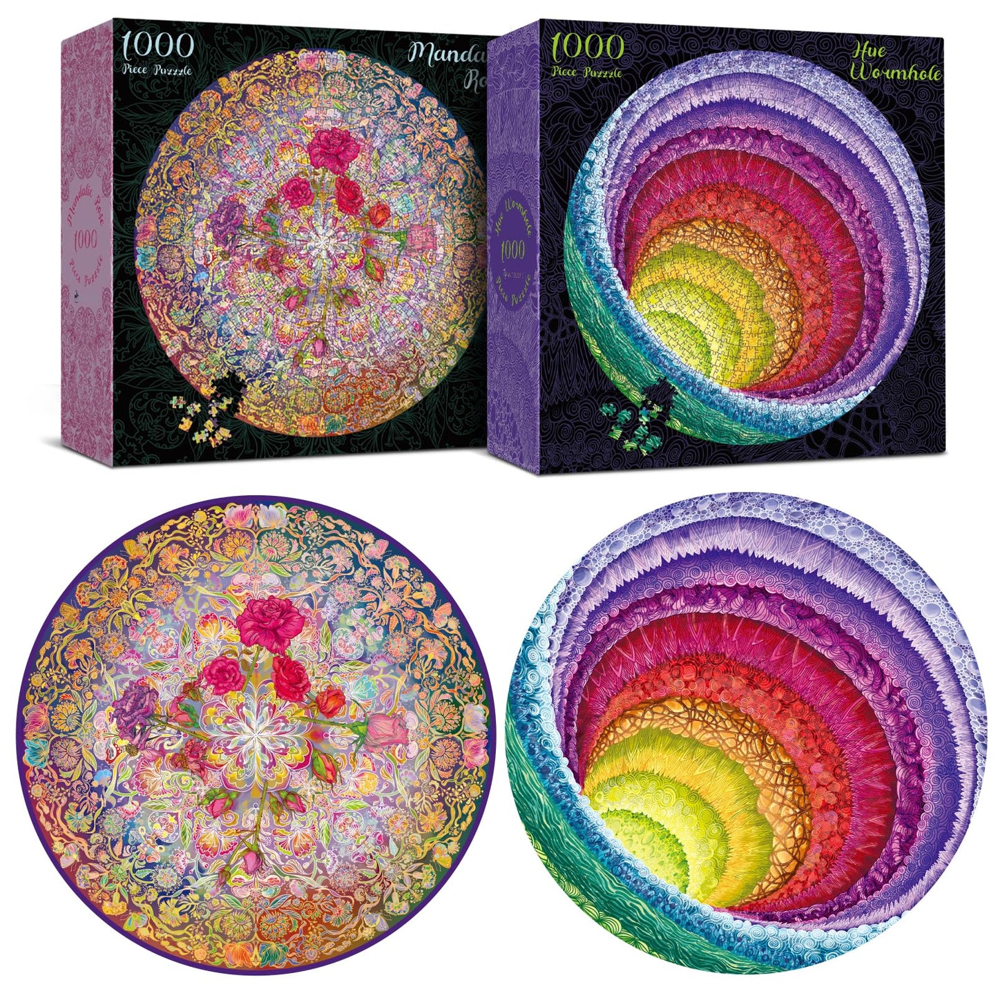 Antelope 2 In 1 1000 Piece Puzzle Bundle - Hue Wormhole - 1000 Piece Jigsaw Puzzle Bundle With Mandalic Rose - 1000 Piece Jigsaw Puzzle