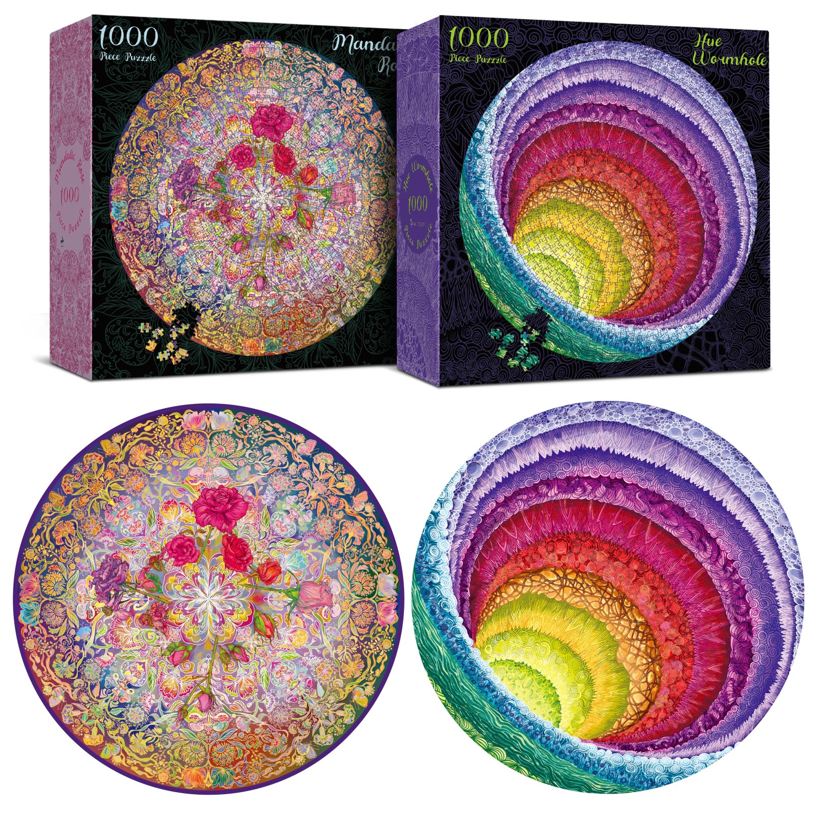 Antelope 2 In 1 1000 Piece Puzzle Bundle - Hue Wormhole - 1000 Piece Jigsaw Puzzle Bundle With Mandalic Rose - 1000 Piece Jigsaw Puzzle