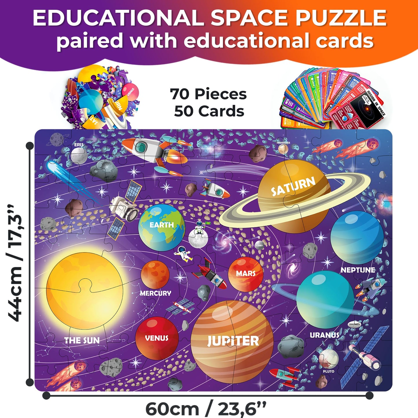 Quokka Puzzles For Kids Ages 4-6 - 70 Pcs Jigsaw Puzzles For 6-8 Year Olds - 400+ Facts On 50 Double-Sided Flashcards | Learn Space| Education Activity Gift - Shaped Puzzles For Toddlers