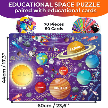 Quokka Puzzles For Kids Ages 4-6 - 70 Pcs Jigsaw Puzzles For 6-8 Year Olds - 400+ Facts On 50 Double-Sided Flashcards | Learn Space| Education Activity Gift - Shaped Puzzles For Toddlers