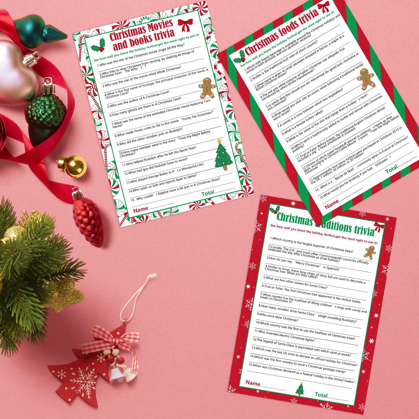 Watayo 62 Pieces Christmas Trivia Party Game Cards-Xmas Festival Guessing Activity for mature-themed Annual Festive Events Christmas Party Decorations