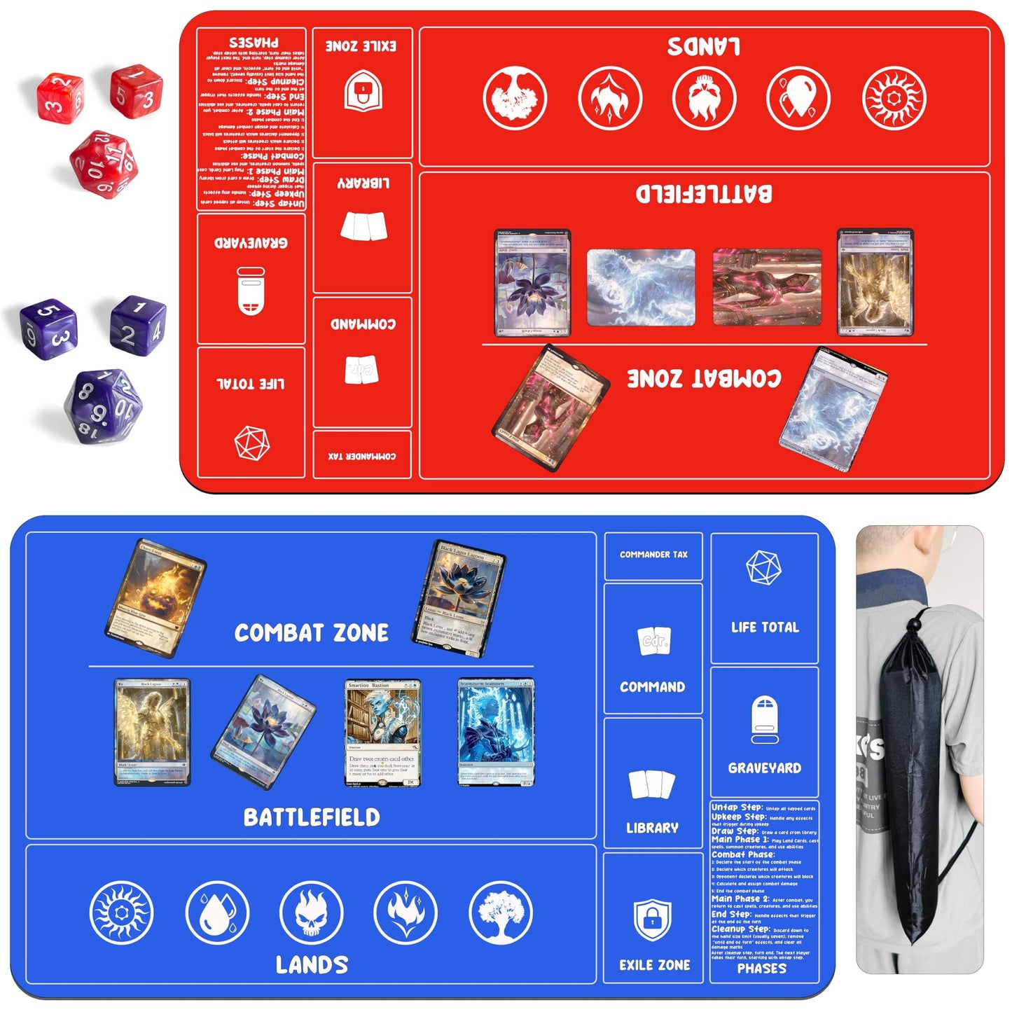 Card Game Playmats MTG Playmat for Beginner 2 Pack with Dices, Magic Mat Commander Deck Card Playmat for TCG MTG Accessories Pla