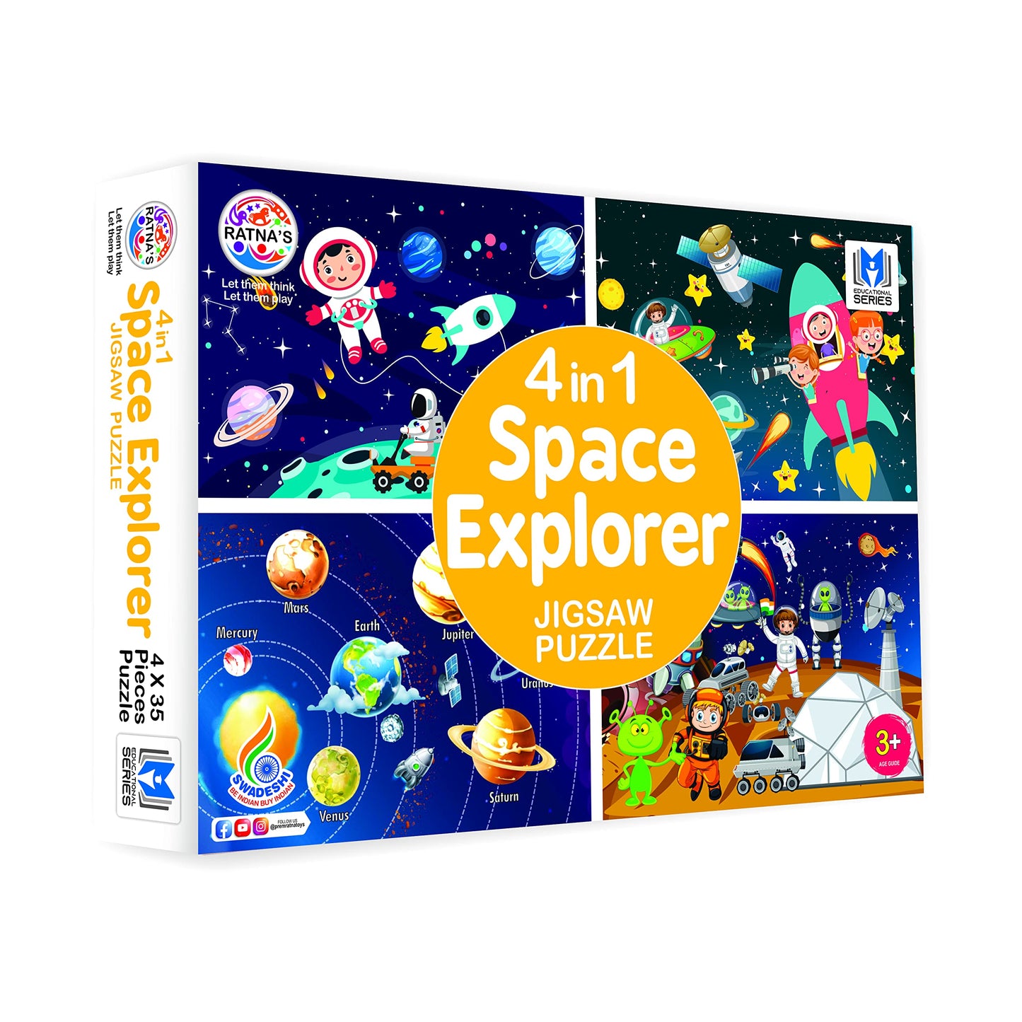 RatnaS 4 In 1 Space Explorer Jigsaw Puzzle 140 Pieces For Kids. 4 Jigsaw Puzzles 35 Pieces Each