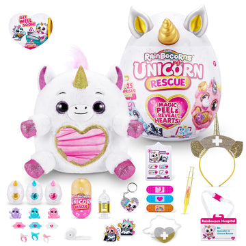 Rainbocorns Unicorn Rescue Surprise (White) By Zuru, Collectible Plush Stuffed Animal, Egg Toys, X-Ray Sticker Pack, Magical Slime, Headband, Ages 3+ For Girls, Children (Daxelle The Unicorn Plush)