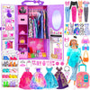 ebuddy Doll Closet Playset with 106 Pcs Accessories, Stylish Blue Set, Includes Doll, Luggage, and Shoe Rack for Girls Ages 6-12