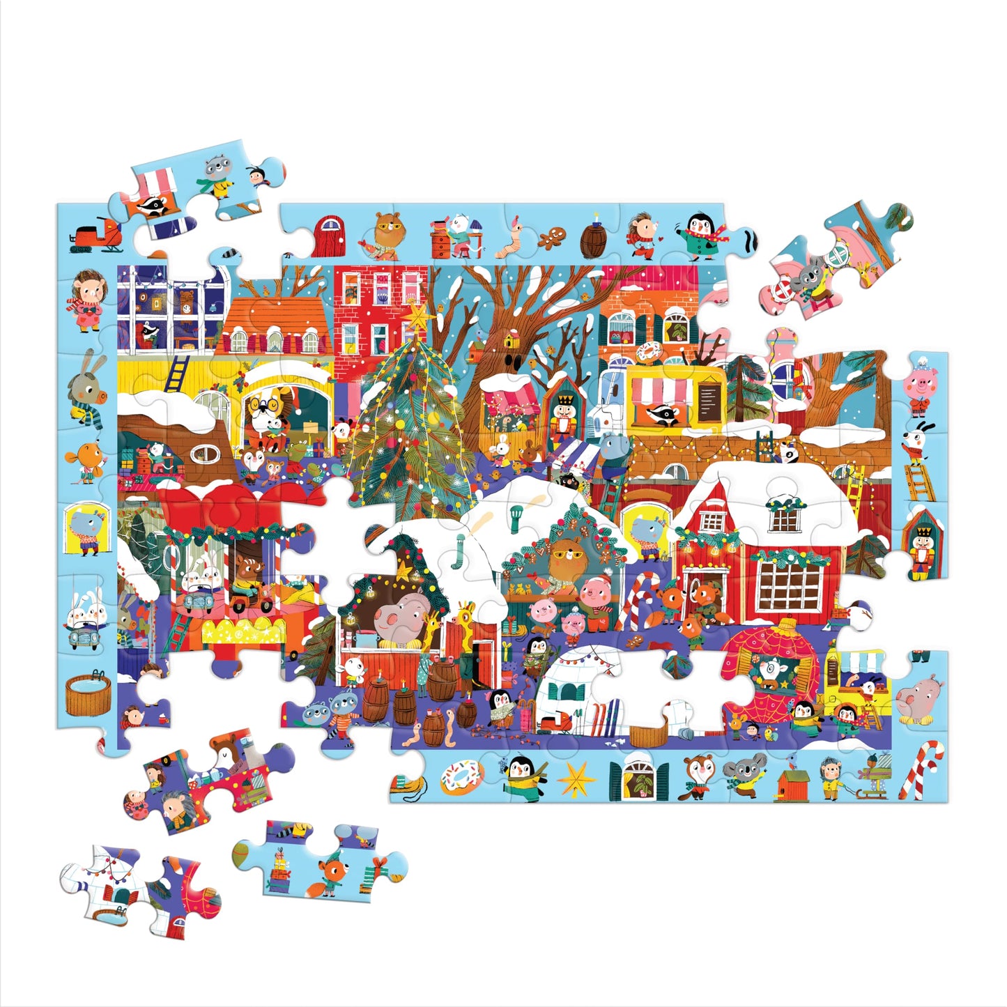 Mudpuppy Christmas Market - 64 Piece Search & Find Jigsaw Puzzle Featuring Festive Critters Shopping Around The Christmas Market