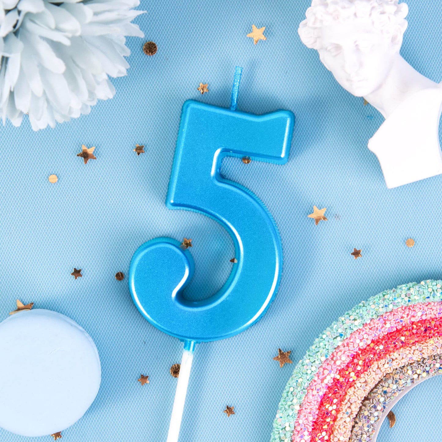 PHD CAKE 2.76 Inch Modern Blue 5 Number Birthday Candles, Blue Number Candles, Cake Number Candles, Party Celebration
