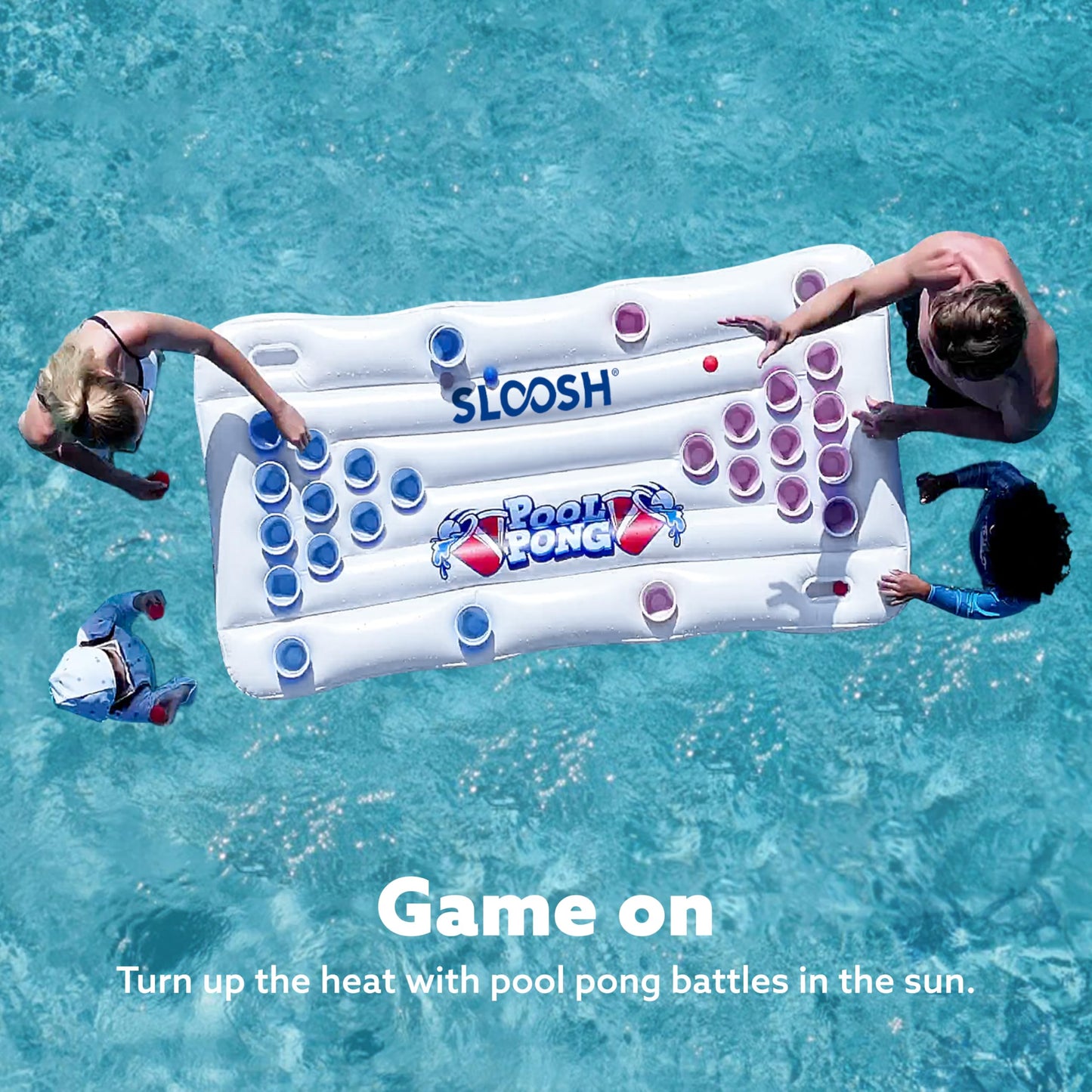 Sloosh Pool Games For Adults Pool Floats Inflatable Pong Table Floating Water Games Party 6X3 Ft With 10 Pong Balls And Cup Hold