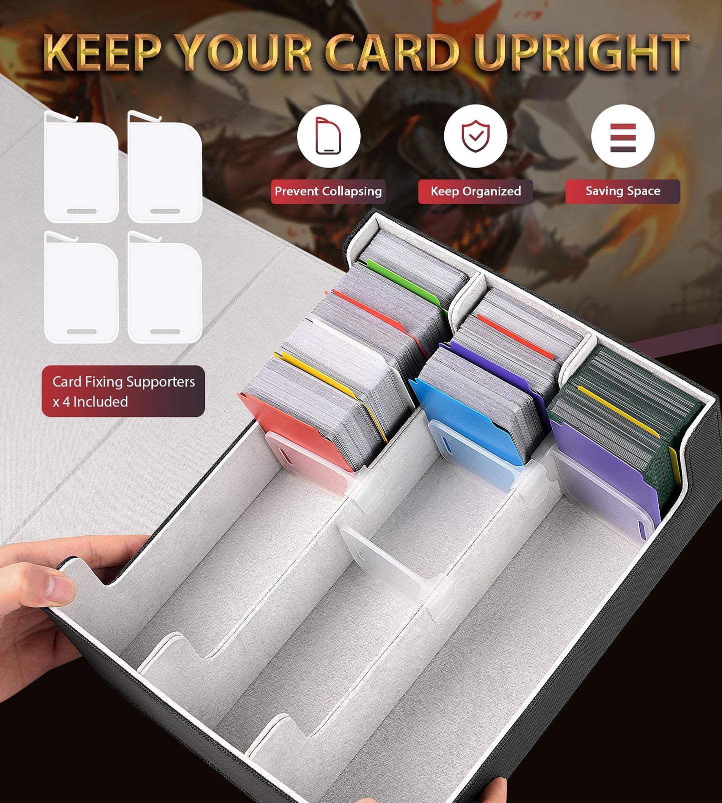 Newloop Trading Card Storage Box - 2400+ Card Deck Case For Magic The Gathering Pokemon Yugioh Sports Cards, Leather Mtg Command