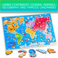 Montessori Mama Wooden USA Map Puzzle & World Continents Puzzle - Educational Fun for Kids, Interactive Learning Toy