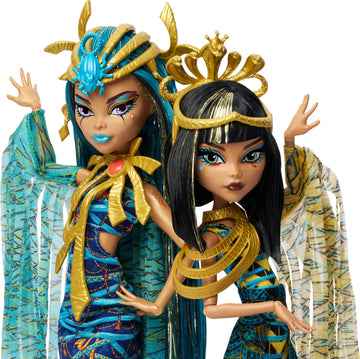 Monster High Fashion Doll Set  Mummy Majesties Cleo & Nefera De Nile Collectible 2-Pack with Golden Accessories & enhanced Clothes