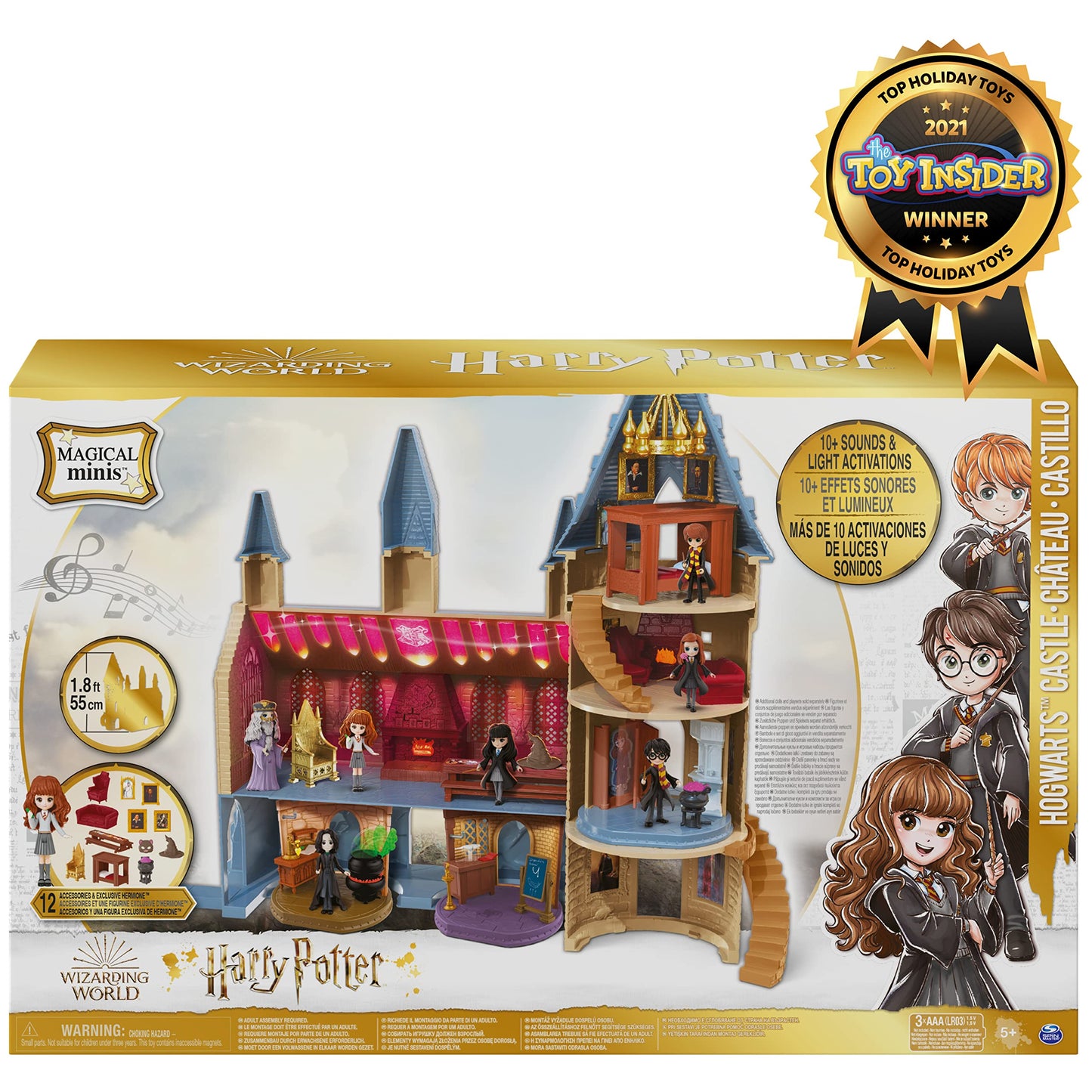 Wizarding World Harry Potter Magical Minis Hogwarts Castle Playset with Lights & Sounds, 24"x6.38"x15", Includes Exclusive Hermione Doll