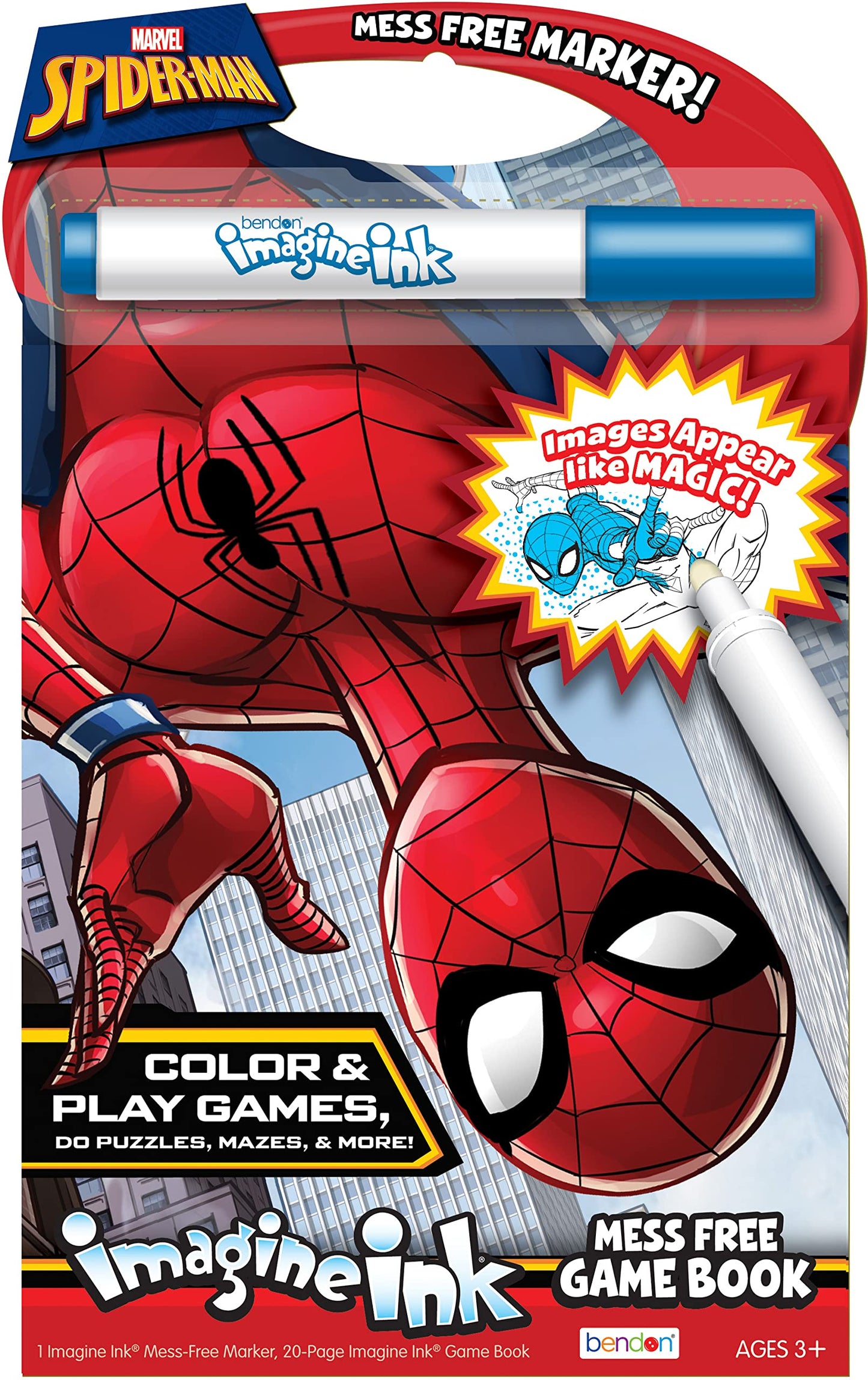Marvel Spider-Man 20-Page Imagine Ink Coloring Game Book with Mess Free Marker 49928 Bendon