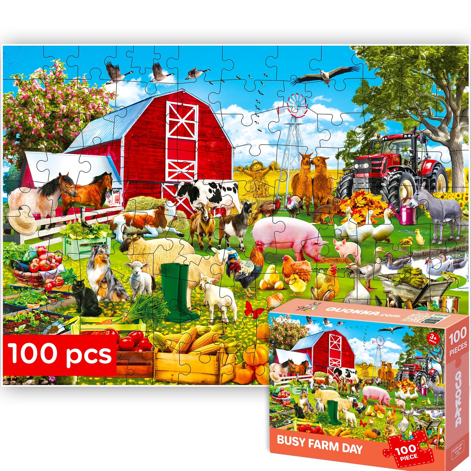 Quokka 100 Piece Puzzles For Kids Ages 4-6 - Floor Kids Puzzles Ages 6-8 Year Old - Toy For Learning Farm Animals For 8-10 Yo -