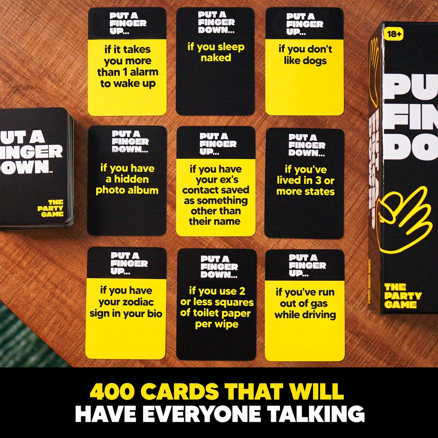 PUT A FINGER DOWN Adult Card Game - 400 Cards, Icebreaker for 2+ Players, Fun Party Game, Model HCGPAFD01