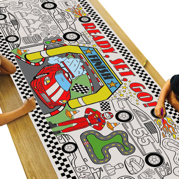Tiny Expressions Race Car Coloring Tablecloth For Kids - Rolled, No Creases 30' X 72' Large Coloring Poster For Race Car-Themed Birthday Parties - Fun Racing Party Decorations For Boys