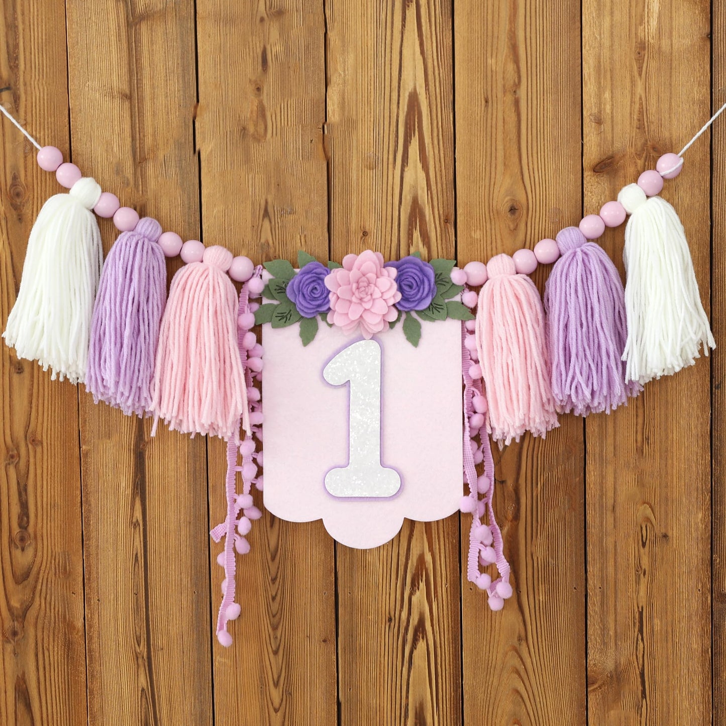 HODIHIWI Handmade Wildflower 1st Birthday High Chair Banner Purple Pink Floral Theme Party Decoration For Girls Wall Hangings De