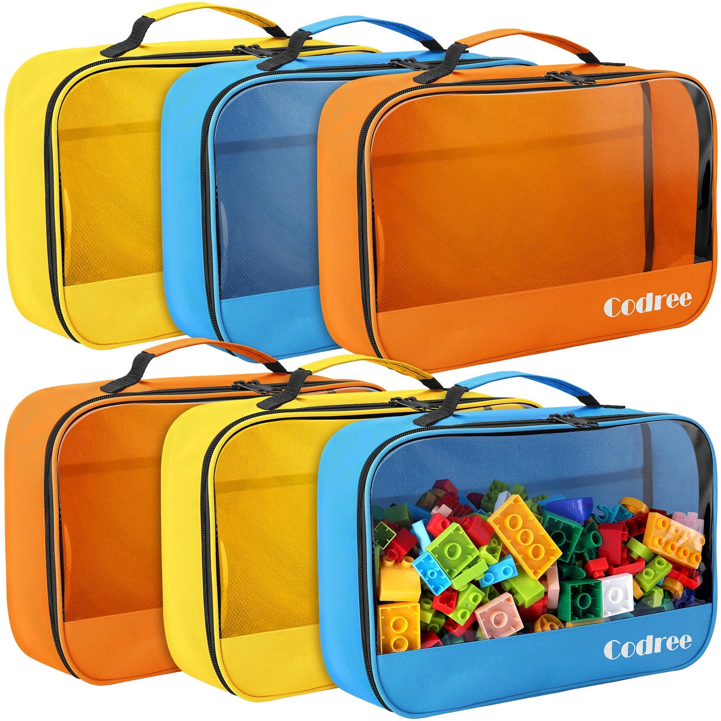 Codree 6 Packs Large Oxford Cloth Toy Storage Bags, 13 X 8.5 X 3.9 Inch Visible Toy Organizing Bags With Zipper, Waterproof Trav