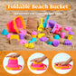 Sloosh Beach Sand Toys Set - Pink Dump Truck Car Toys with Sand Molds Toddlers Outdoor Play, Collapsible Buckets Mesh Bag Sand S