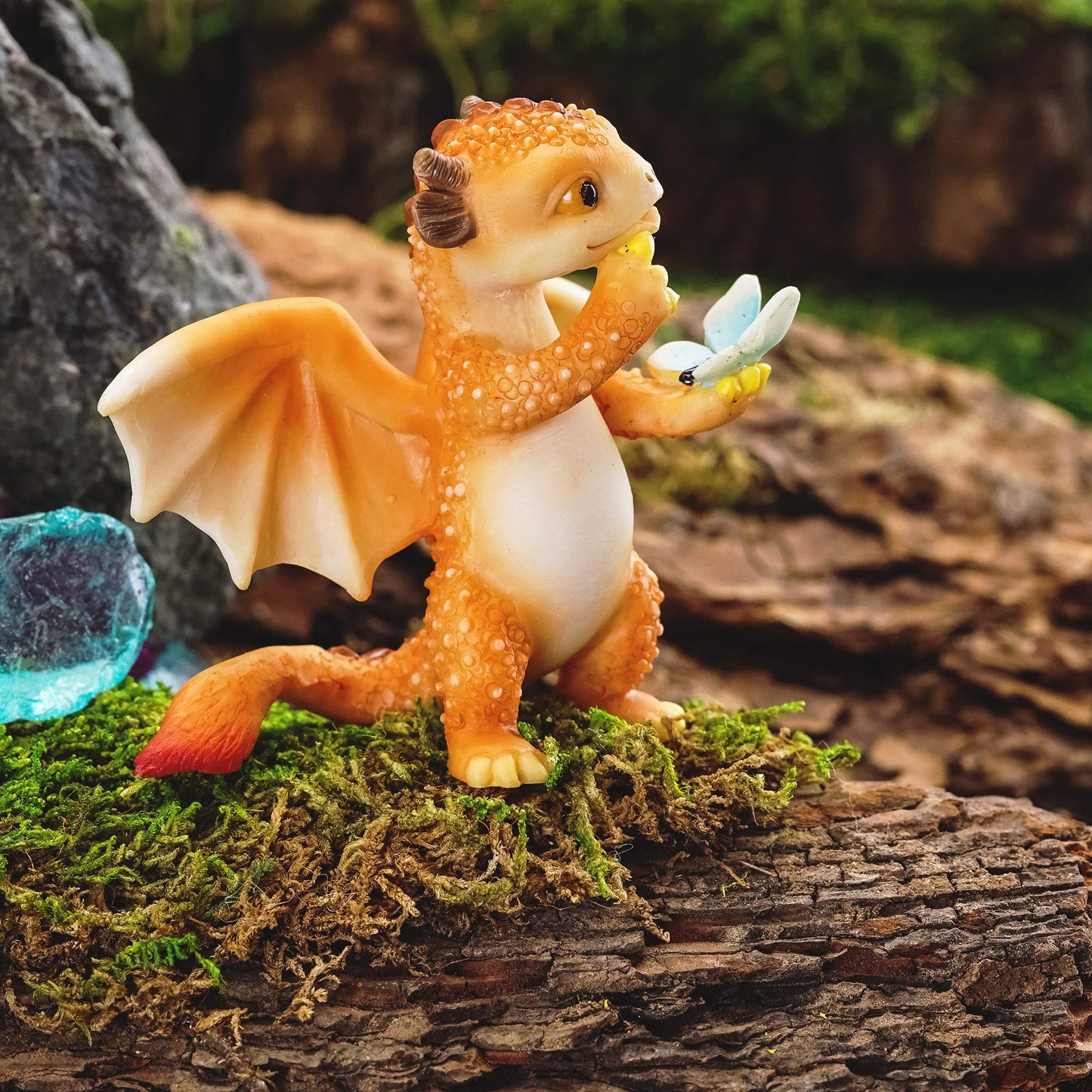 Top Collection Solar The Red Dragon - Mini Collectible Fantasy Figurine (Pondering Life With Butterfly)