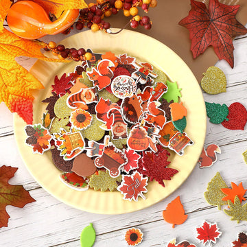 Thanksgiving Fall Leaf Foam Sticker, Julbear 900Pcs Autumn Glitter Maple Leaves Colorful Pattern Self-Adhesive Foam Stickers For